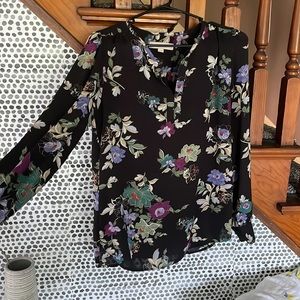 Loft xs black flowered blouse